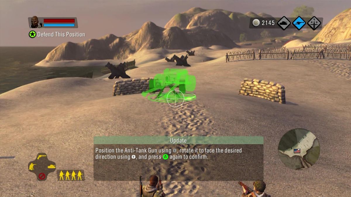 The Outfit (Xbox 360) screenshot: Select a nice sport for your antitank gun and make sure to point it in the right direction.