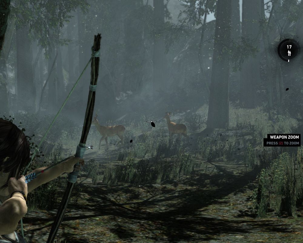 Tomb Raider (Windows) screenshot: Oh no, you'll have to kill those dear... and Lara will actually feel sorry for that