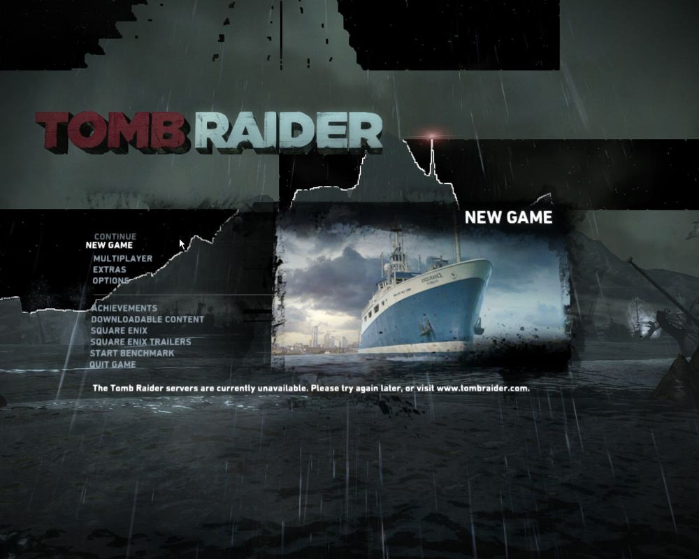 Tomb Raider (Windows) screenshot: Title screen and main menu