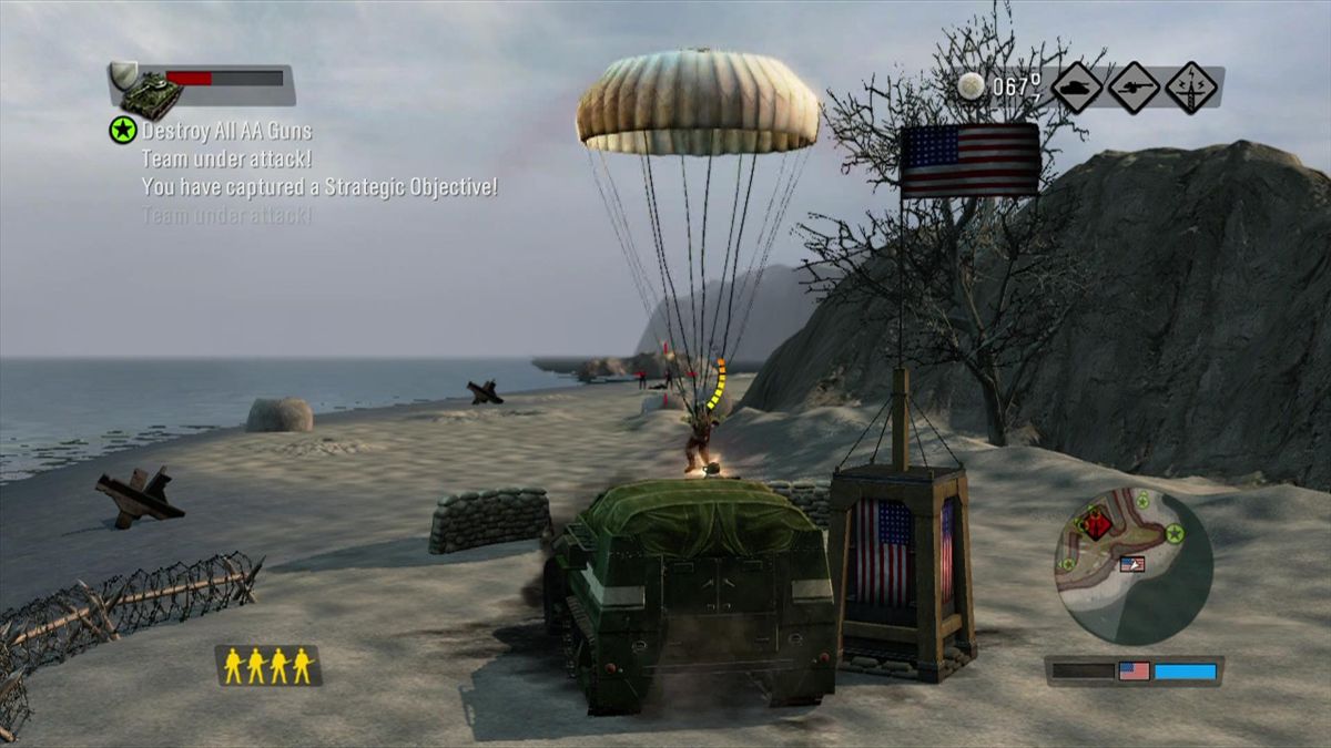 The Outfit (Xbox 360) screenshot: Reinforcements drop in via parachutes.