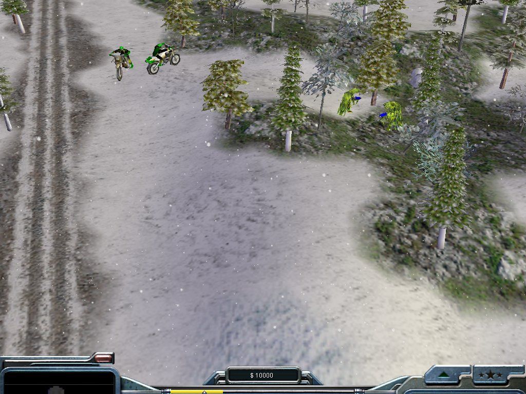 Command & Conquer: Generals - Zero:Hour (Windows) screenshot: 2 GLA Combat Cycles patrolling, they don't see the 2 Pathfinders
