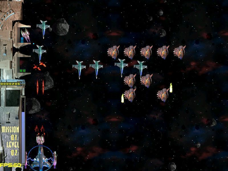 Crusaders of Space (Windows) screenshot: The circle around the ship means invulnerability has been granted.