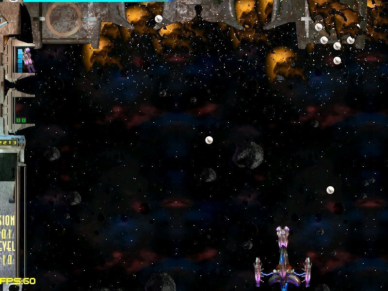 Crusaders of Space (Windows) screenshot: The end of level boss has been destroyed. The screenshot does not do the screen shaking explosions justice.