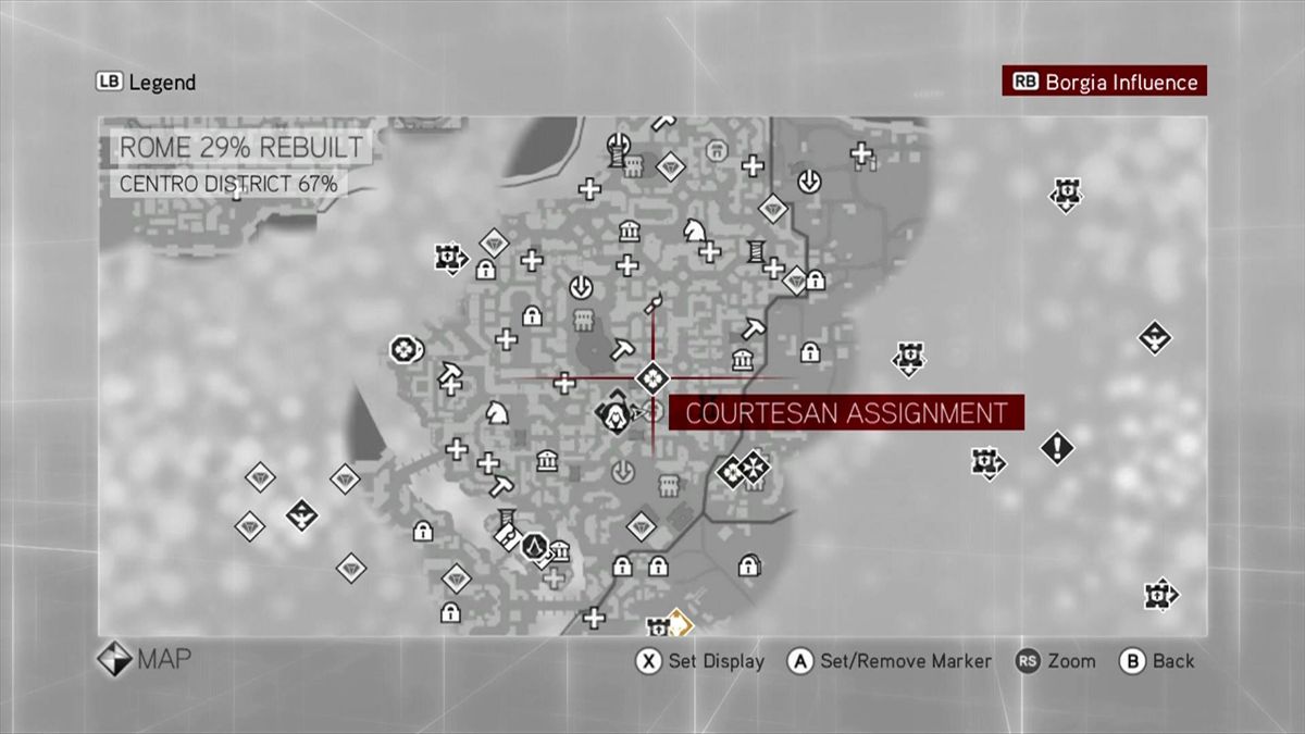 Assassin's Creed: Brotherhood (Xbox 360) screenshot: Map view