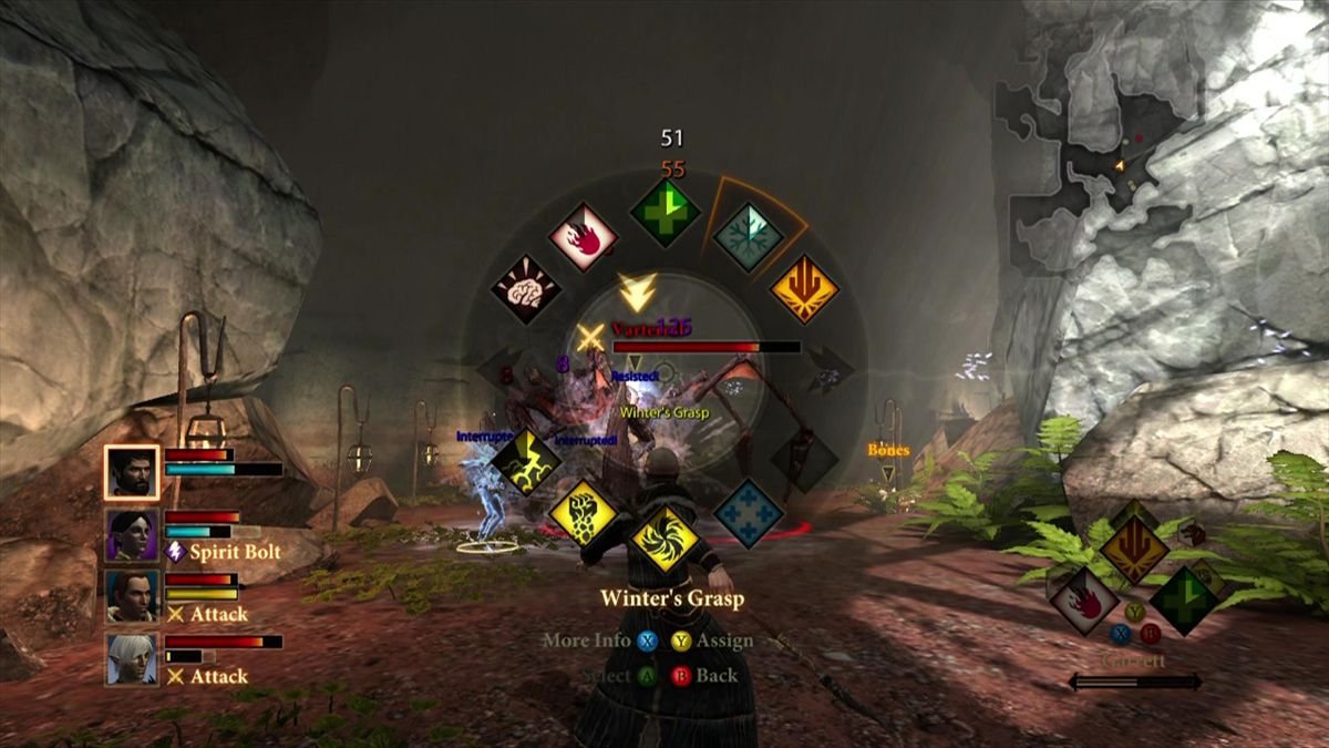 Dragon Age II (Xbox 360) screenshot: Quick selection radial menu