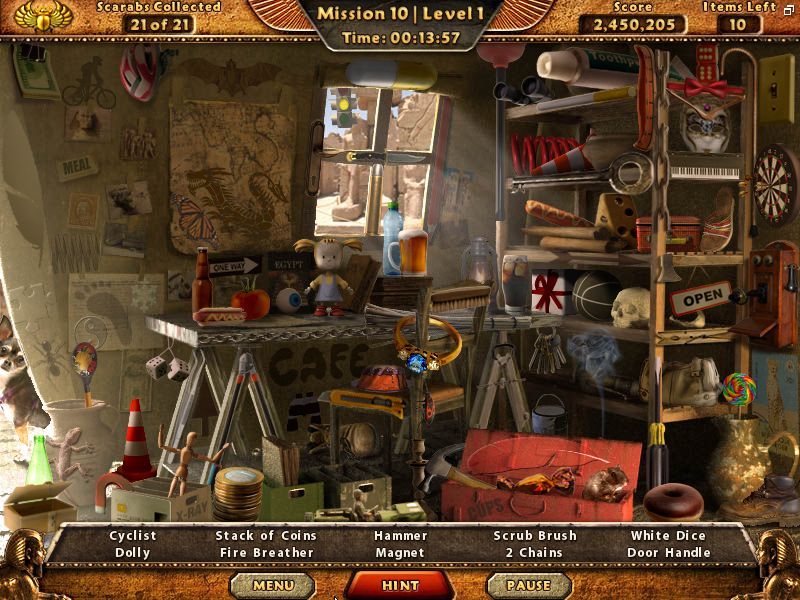 Amazing Adventures: The Lost Tomb (Windows) screenshot: The Archaeologists Tent location. The game locations are re-used throughout the game. The objects to be found change each time and some of the objects on view change too
