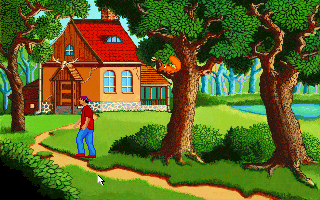 Teen Agent (DOS) screenshot: Walking towards a house.