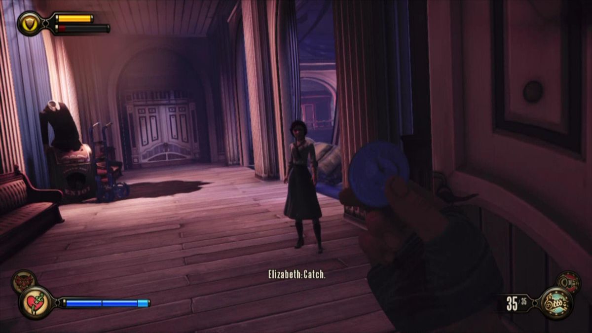 BioShock Infinite (Xbox 360) screenshot: Elizabeth will provide you with coin and items from time to time.
