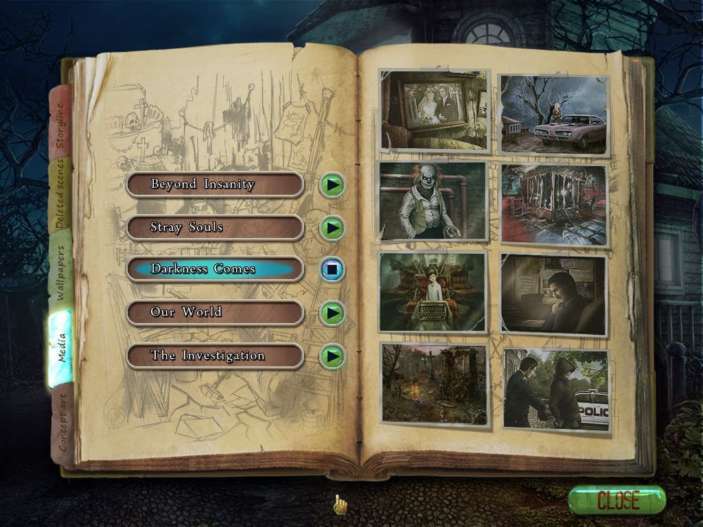 Stray Souls: Dollhouse Story (Collectors Edition) (Windows) screenshot: Once the bonus chapter has been completed the player has access to the storyline, cut scenes, and the music files which are shown here.
