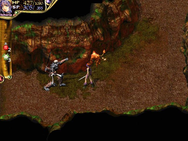 Corum III: Chaotic Magic (Windows) screenshot: Another day in Corum, another cave. A fearsome undead warrior attacks Ishuria