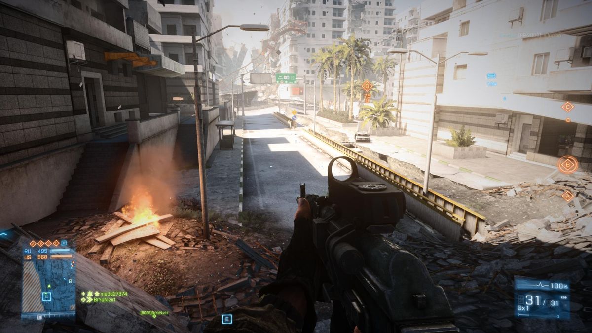 Battlefield 3: Aftermath (Windows) screenshot: Roads are useless buildings are crumbling everywhere