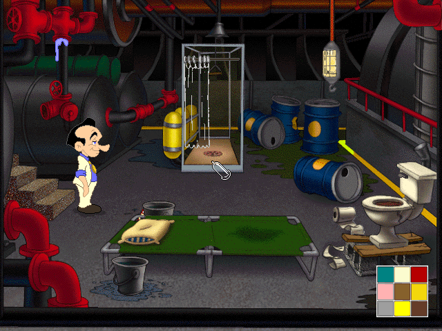 Leisure Suit Larry: Love for Sail! (DOS) screenshot: Larry's room - not quite what he expected...
