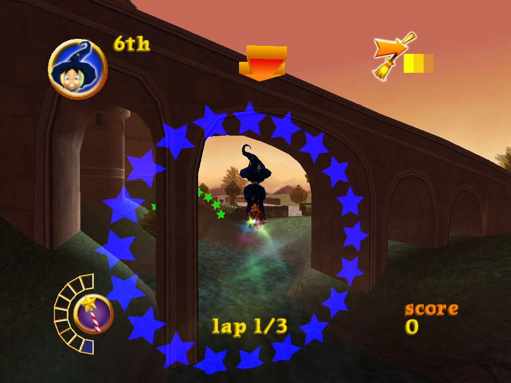 Billy the Wizard: Rocket Broomstick Racing (Windows) screenshot: Under the bridge
