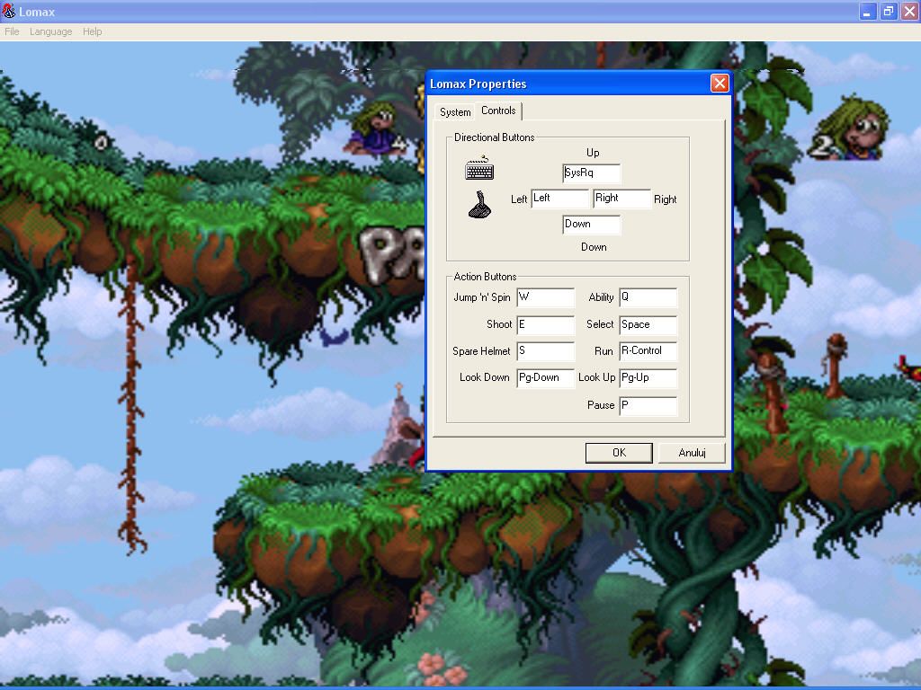 The Adventures of Lomax (Windows) screenshot: Control option