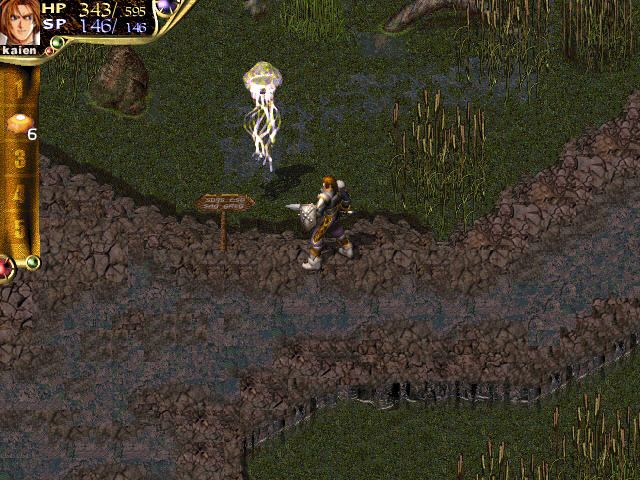 Corum III: Chaotic Magic (Windows) screenshot: Swamp region. Intimidating jellyfish