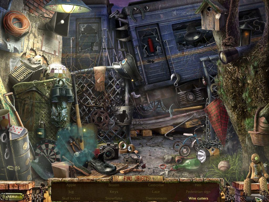 Stray Souls: Dollhouse Story (Windows) screenshot: This is a hidden object scene and the doll has just provided a hint as to the location of an object. These scenes are well drawn and the objects are very hard to spot