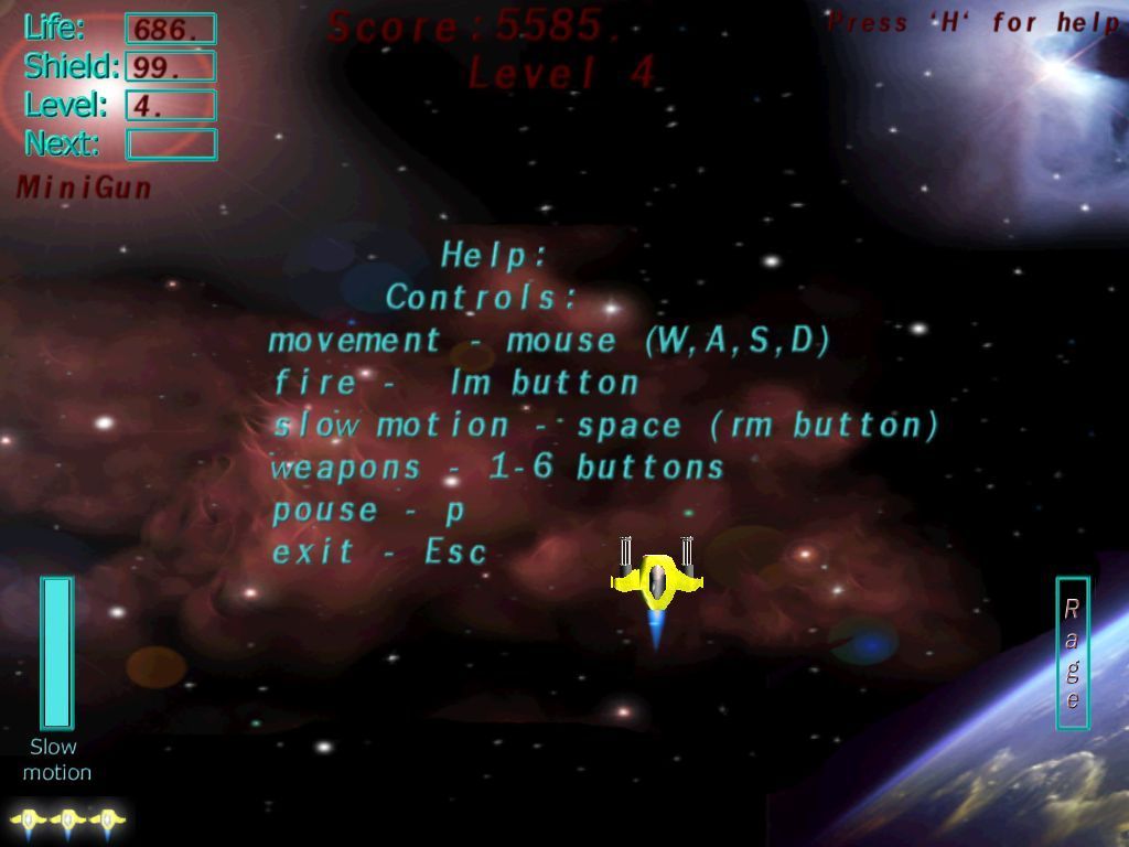 Back to Earth (Windows) screenshot: In the top right of the game screen it says 'Press H for help'. This is what the player sees if they do that.