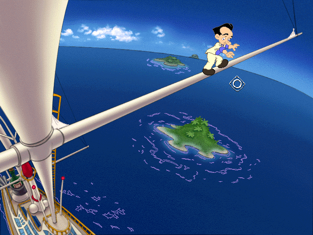 Leisure Suit Larry: Love for Sail! (DOS) screenshot: Larry is brave. Well, it's easier to be brave now he cannot die