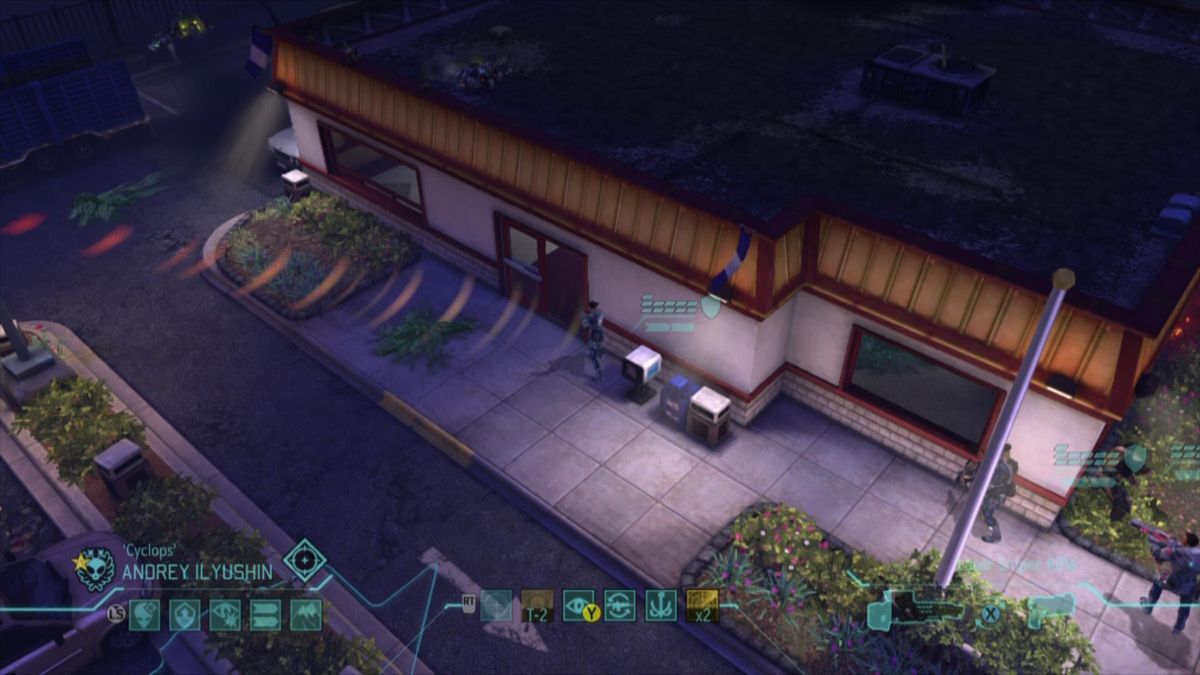 XCOM: Enemy Unknown (Xbox 360) screenshot: Sound waves indicate movement from this direction.