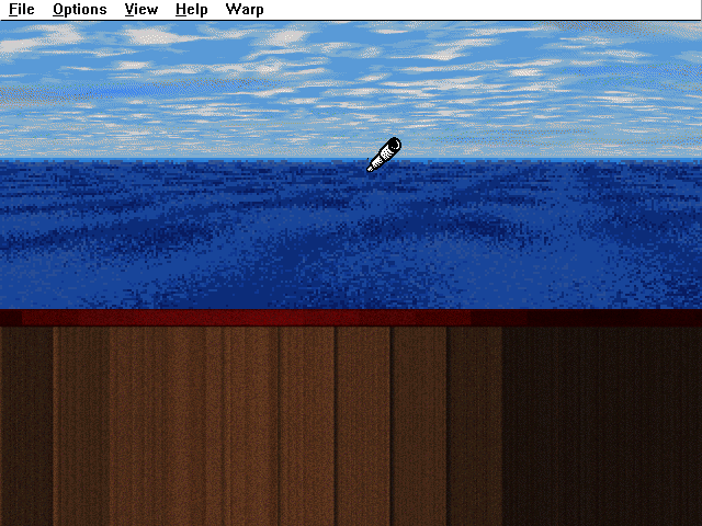 Pirates: Captain's Quest (Windows 3.x) screenshot: There's a ship out there and it is barely visible, luckily we have a telescope