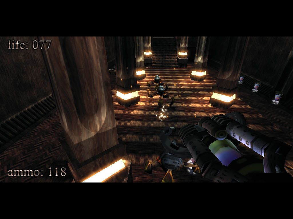 .kkrieger: Chapter 1 (Windows) screenshot: Powerful weapon smashes enemies.