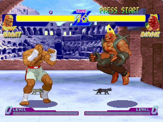 Street Fighter Alpha: Warriors' Dreams (Windows) screenshot: Birdie jumps like a bird. :D