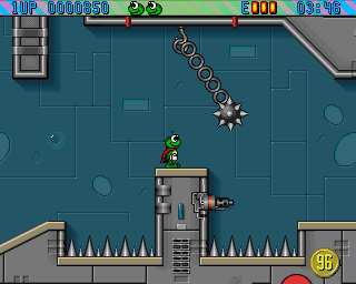 Superfrog (Amiga) screenshot: Superfrog goes to the moon.