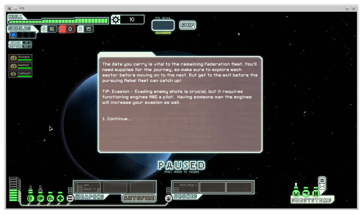 FTL: Faster Than Light (Linux) screenshot: Starting out in the void