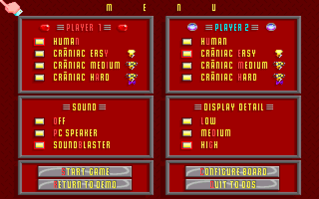 Hexxagon (DOS) screenshot: Main menu.