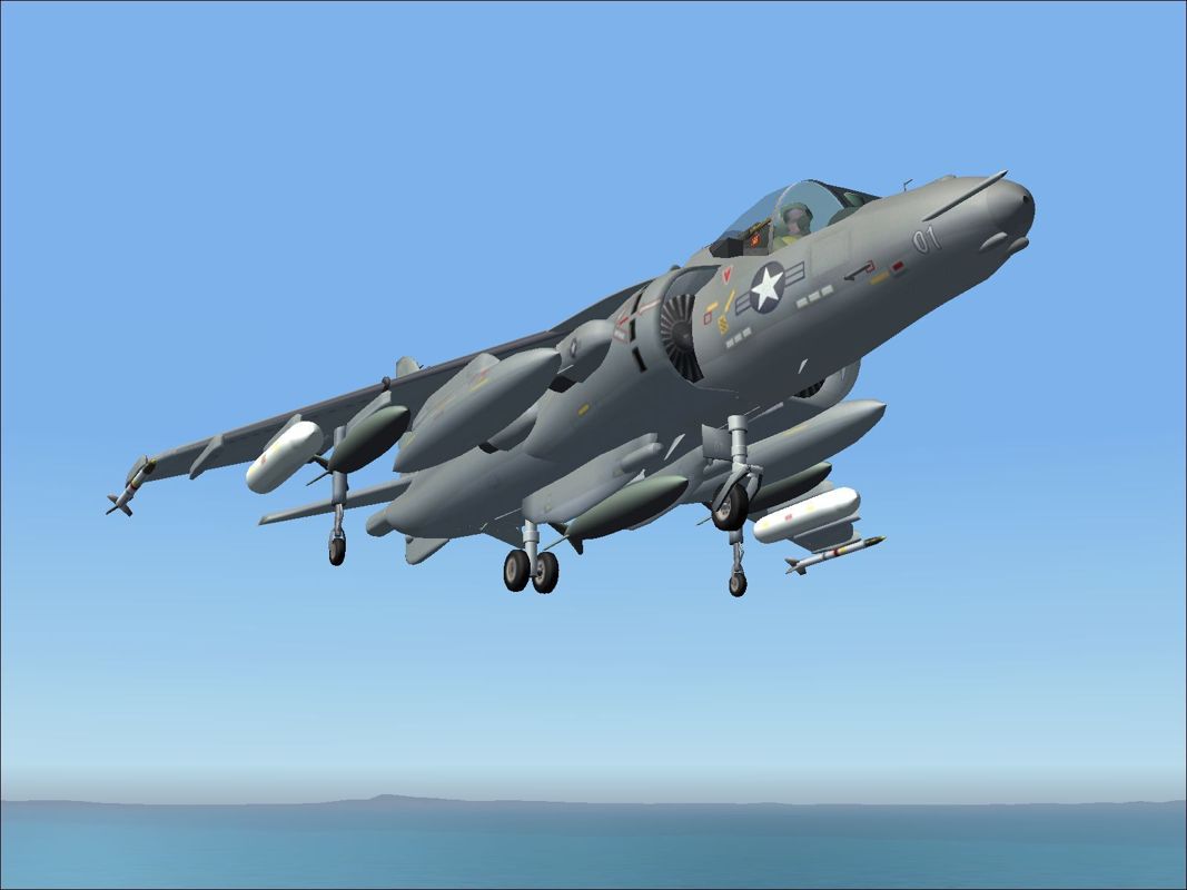 Flight Deck III (Windows) screenshot: The AV-8B II Harrier on landing approach Using Flight Simulator 2004