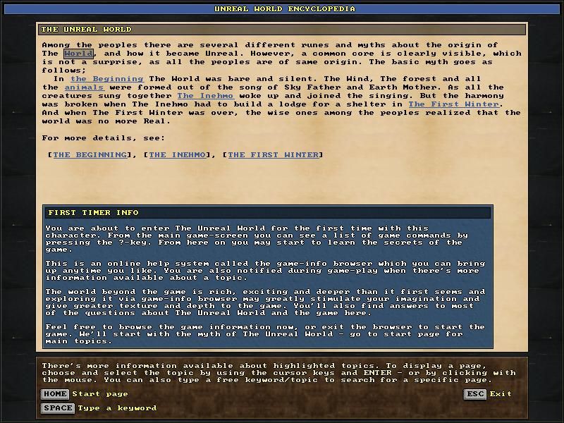UnReal World (Windows) screenshot: The in-game encyclopedia acts as a tutorial.