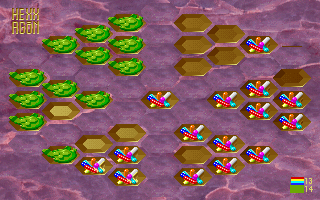 Hexxagon II (DOS) screenshot: A typical game shot