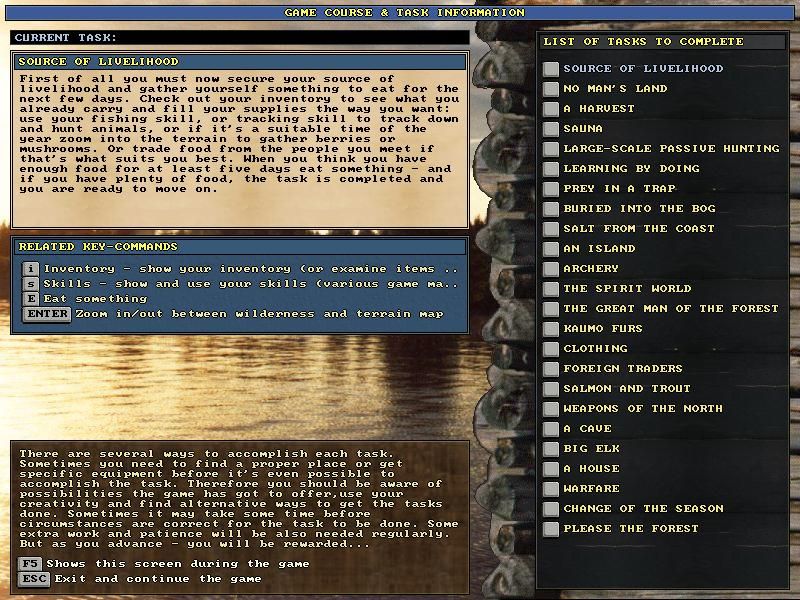 UnReal World (Windows) screenshot: Game objectives.