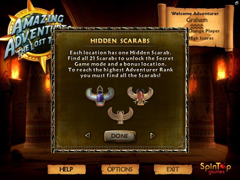 Amazing Adventures: The Lost Tomb (Windows) screenshot: There is an in-game help function.