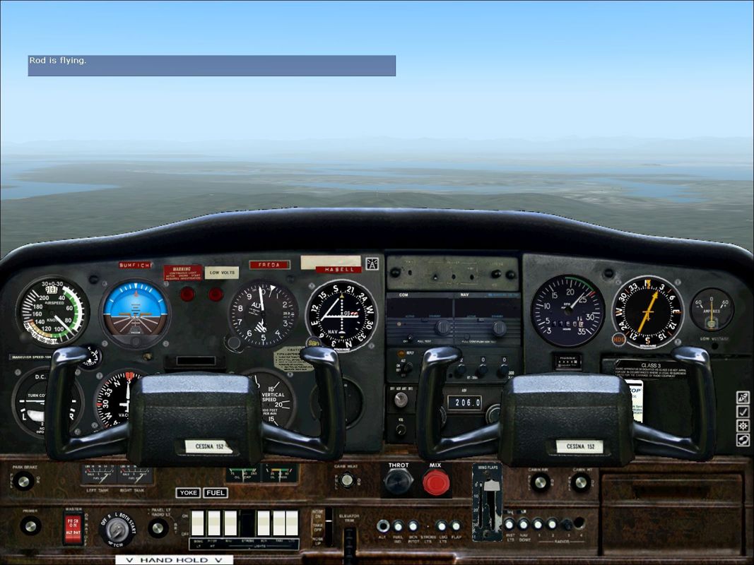 Flying Club (Windows) screenshot: The flight simulator's Private Pilot lessons with Rod Machado have been altered to use the C-152. This is the C-152 instrument panel.