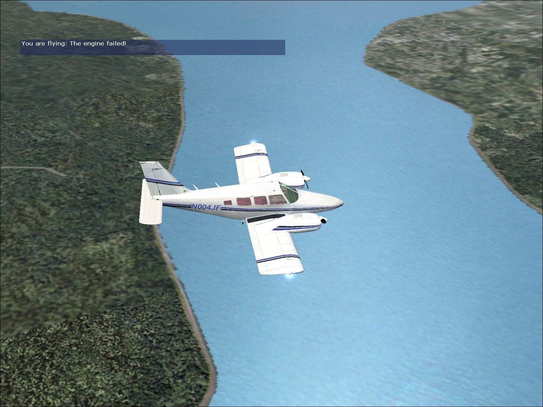 Flying Club (Windows) screenshot: The Seneca II PA34-200T here shown in one of the flight simulator's Commercial Pilot lessons