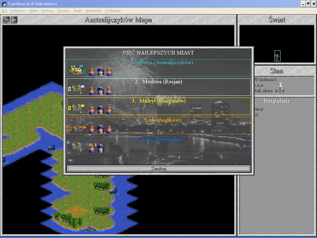 Sid Meier's Civilization II (Windows 3.x) screenshot: Best cities to live.