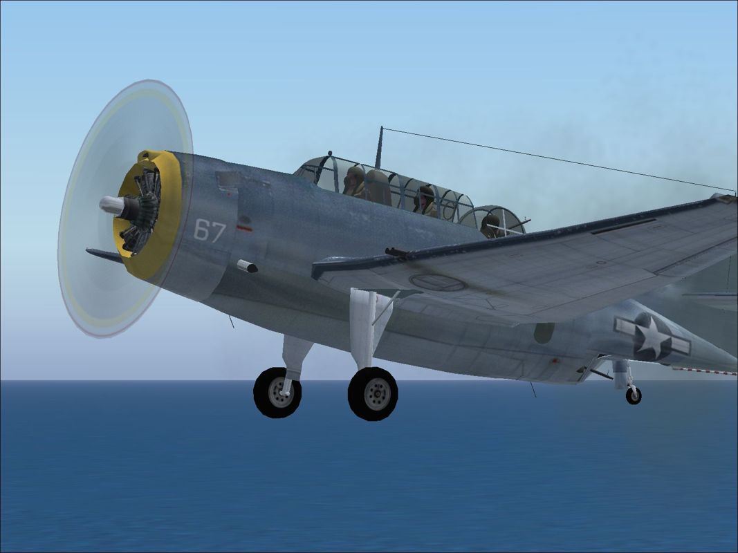 WWII Carrier Ops (Windows) screenshot: The Grumman TBF-1C Avenger in flight.Flight Simulator 2004