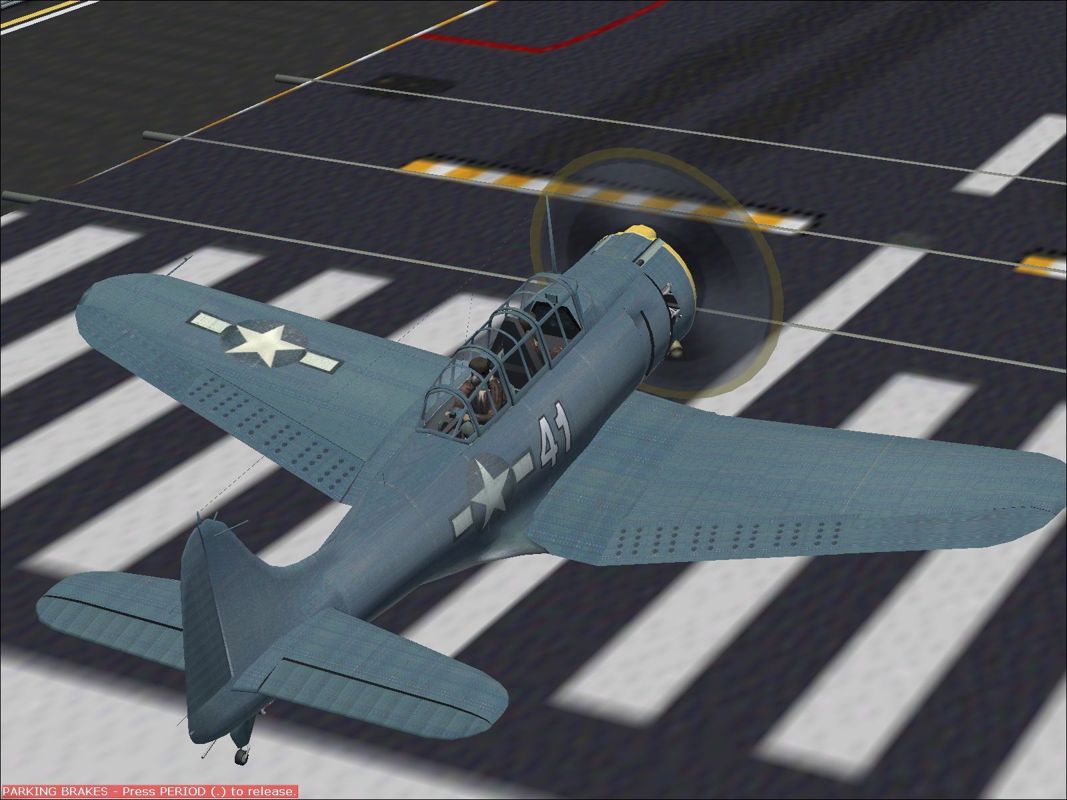 WWII Carrier Ops (Windows) screenshot: The Douglas SBD-3 Dauntless preparing for take-off