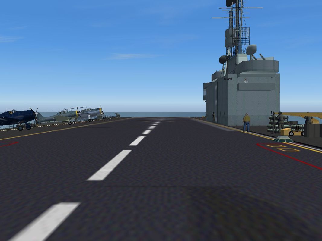 WWII Carrier Ops (Windows) screenshot: The view of the USS Enterprise deck showing the AI Traffic.Flight Simulator 2004