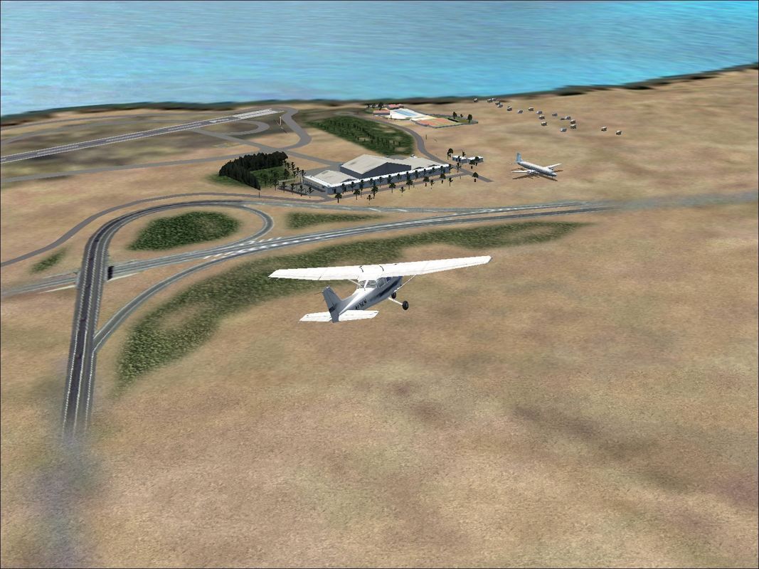 Scenery Spain 3: Canary Islands (Windows) screenshot: El Berriel from a distance and at altitude to show the extent of the airfield Flight Simulator 2004