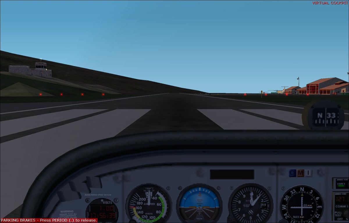 Scenery Spain 3: Canary Islands (Windows) screenshot: On the ground at the end of El Hierro's runway preparing for take-off Flight Simulator 2002