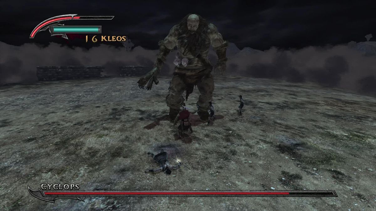 Warriors: Legends of Troy (Xbox 360) screenshot: Hector fights the Cyclops.