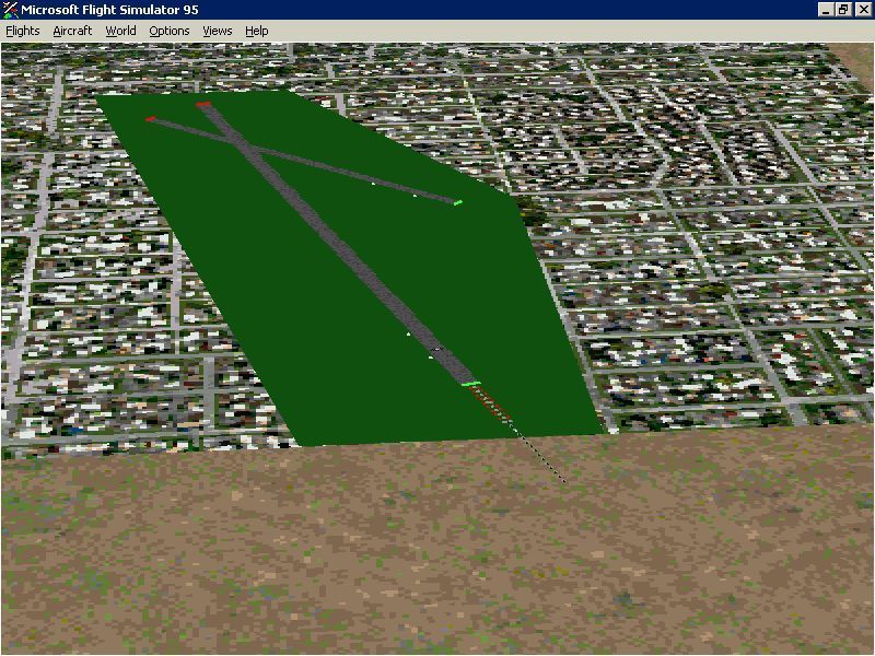 African Safari (Windows) screenshot: An aerial view of Capetown airport using the simulator's scenery Flight Simulator 95