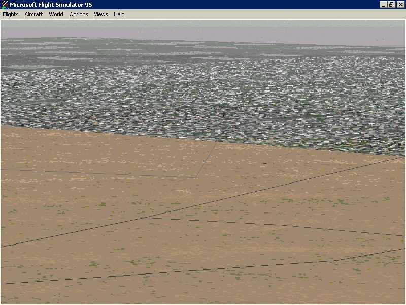 African Safari (Windows) screenshot: This is an aerial view of Cairo International airport using the simulator's default scenery Flight Simulator 95