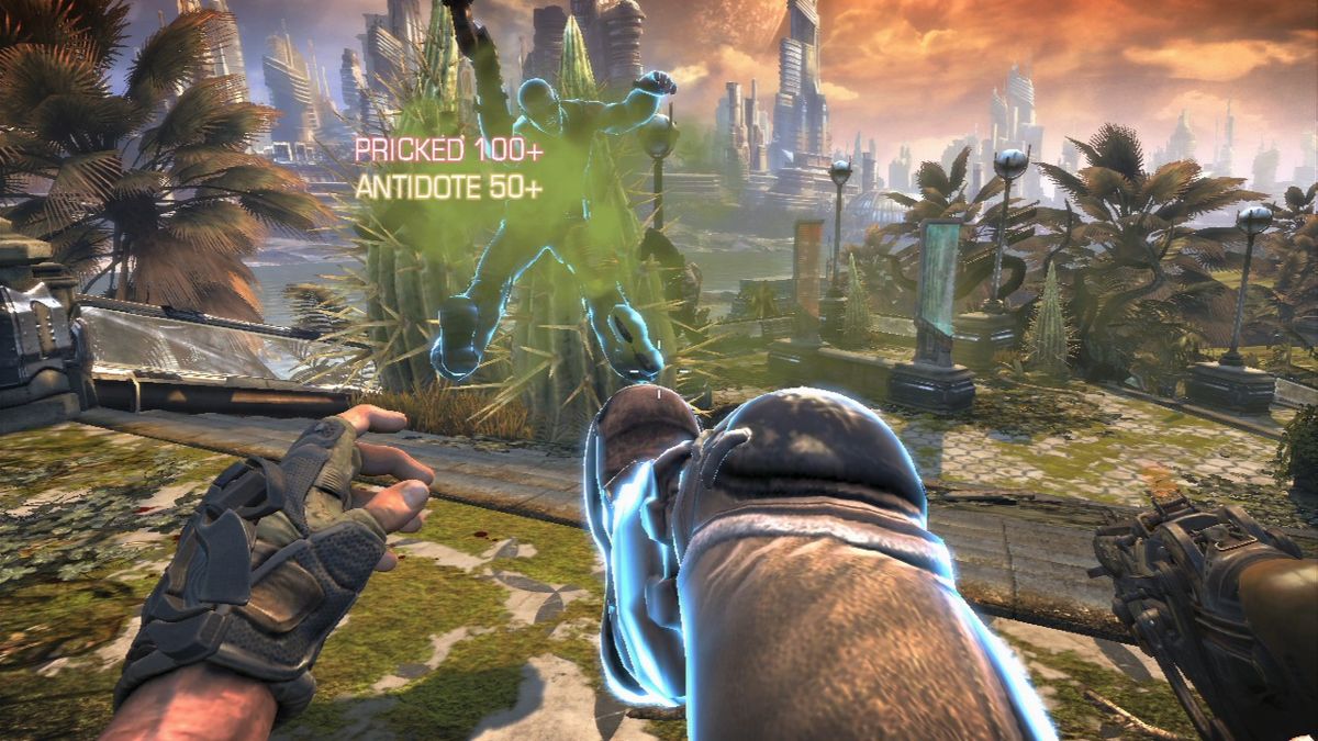 Bulletstorm (PlayStation 3) screenshot: Boot kick into a cactus makes them instantly pricked.