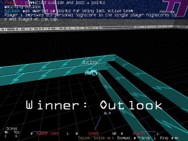 Armagetron Advanced (Windows) screenshot: Outlook. Interesting name of the opponent.