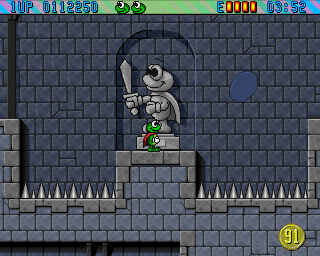 Superfrog (Amiga) screenshot: The statue of our hero.