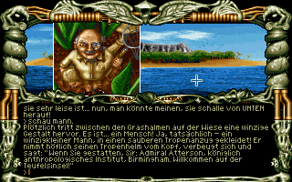Hexuma: Das Auge des Kal (DOS) screenshot: On rare occasions, you meet and talk to other people.