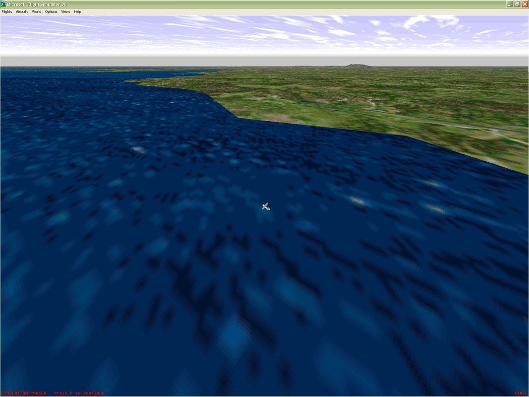 747 (Windows) screenshot: The French Riviera as seen using the default scenery. pretty uninspiring. Microsoft Flight Simulator 98